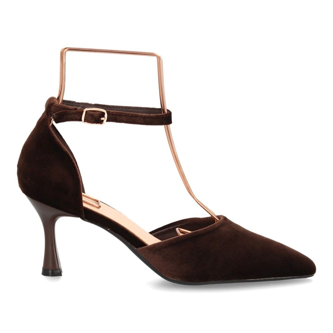 Zapato elegante con tiras aterciopelado — YG1008 — Marrón - Imagen 2