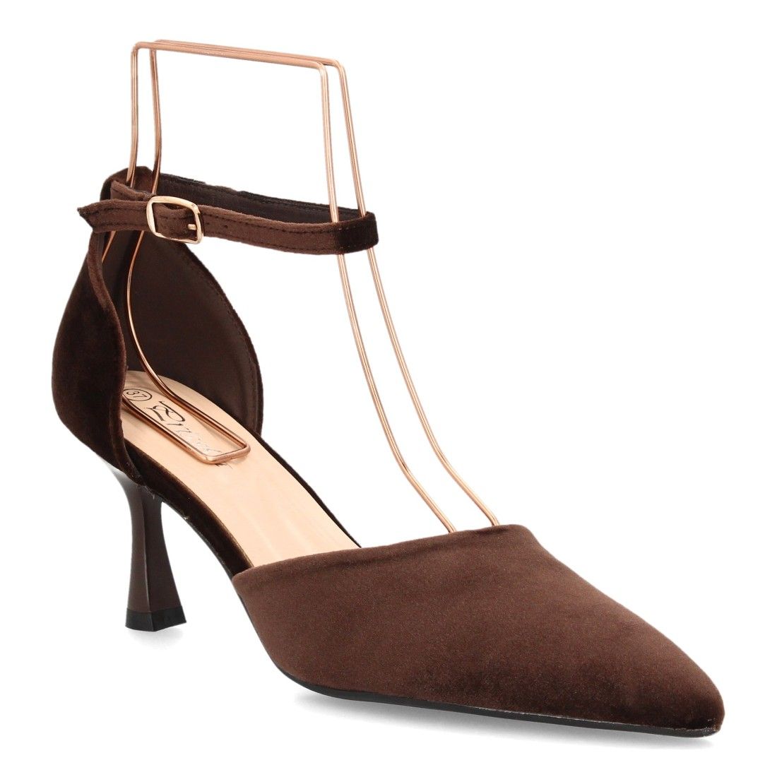 Zapato elegante con tiras aterciopelado — YG1008 — Marrón - Imagen 3