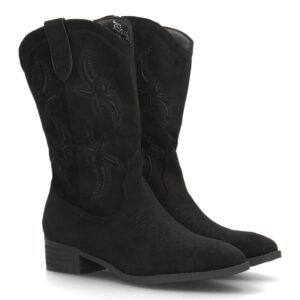 Botas cowboy bordadas de caña media para mujer — YG992 — Negro