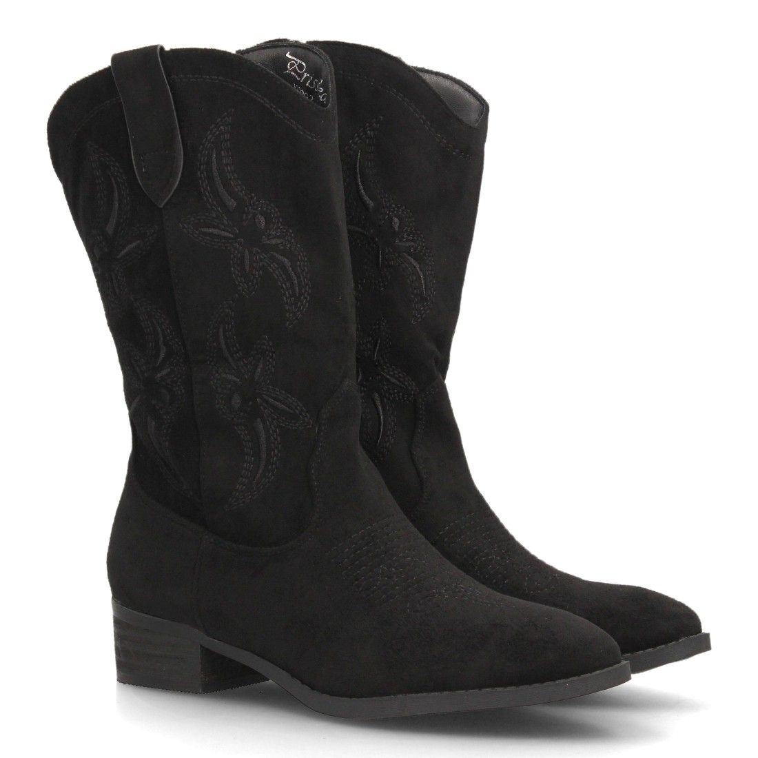 Botas cowboy bordadas de caña media para mujer — YG992 — Negro