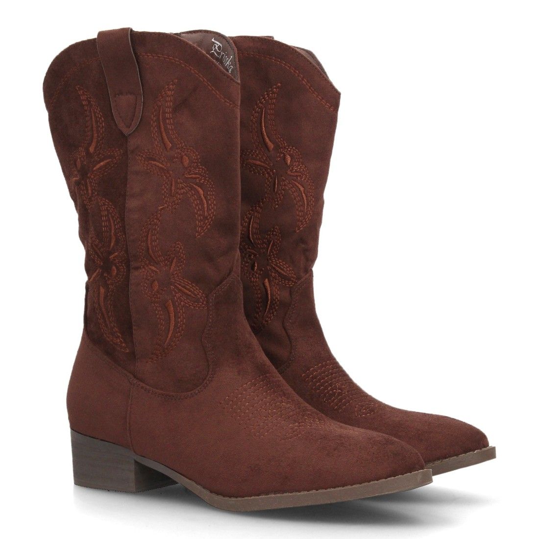 Botas cowboy bordadas de caña media para mujer — YG992 — Marrón