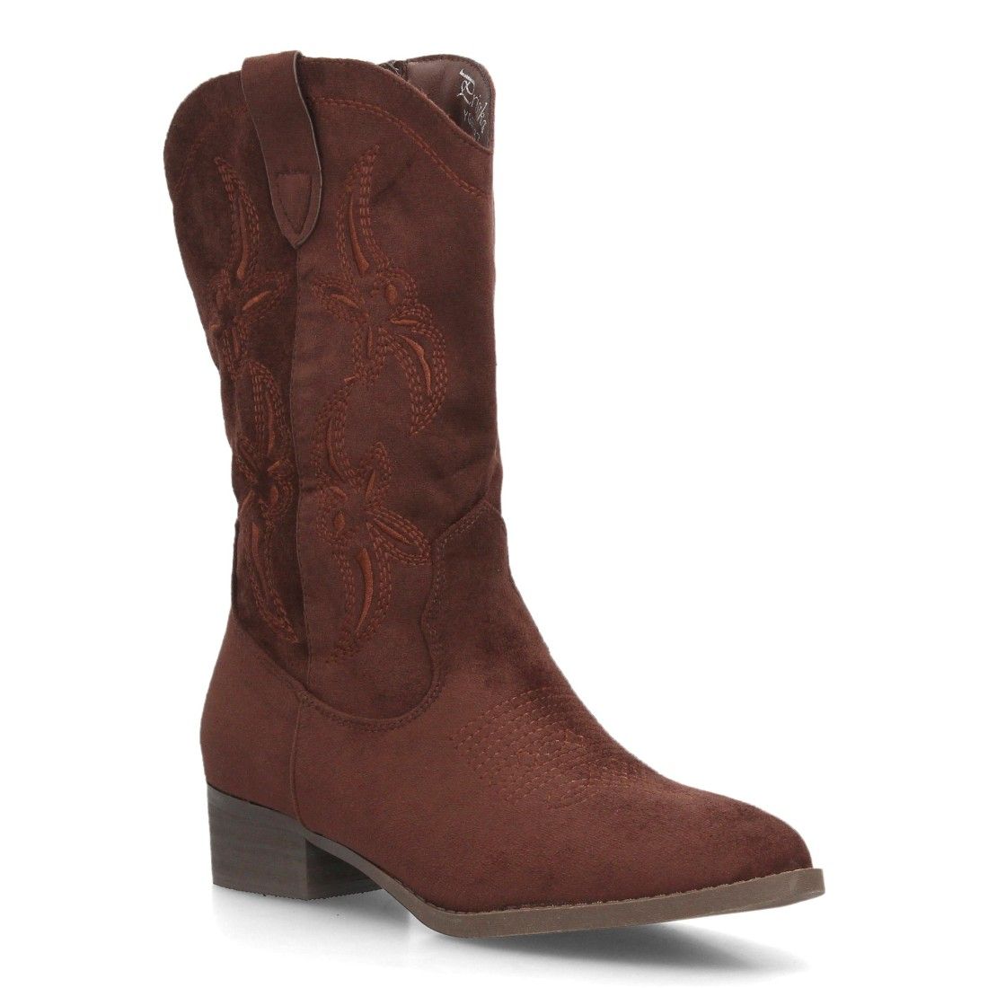 Botas cowboy bordadas de caña media para mujer — YG992 — Marrón - Imagen 3