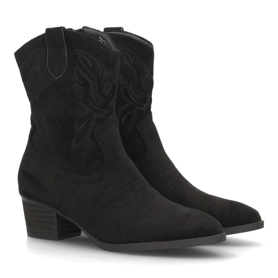 Botas cowboy bordadas con tacón ancho para mujer — YG987 — Negro