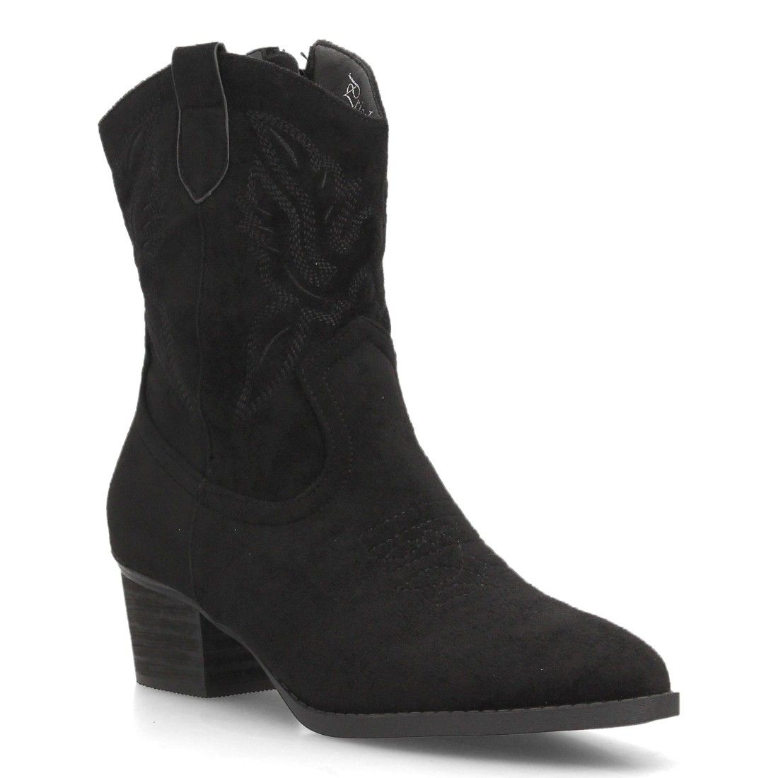 Botas cowboy bordadas con tacón ancho para mujer — YG987 — Negro - Imagen 3