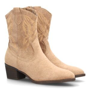 Botas cowboy bordadas con tacón ancho para mujer — YG987 — Kaki