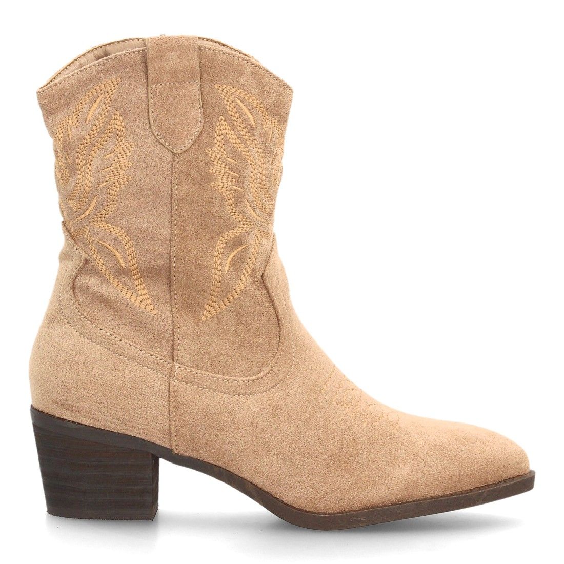 Botas cowboy bordadas con tacón ancho para mujer — YG987 — Kaki - Imagen 2