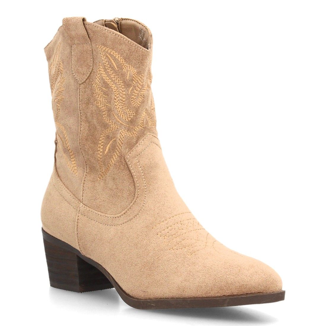 Botas cowboy bordadas con tacón ancho para mujer — YG987 — Kaki - Imagen 3