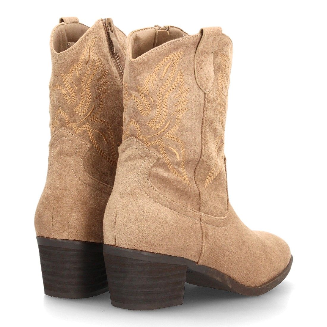 Botas cowboy bordadas con tacón ancho para mujer — YG987 — Kaki - Imagen 5