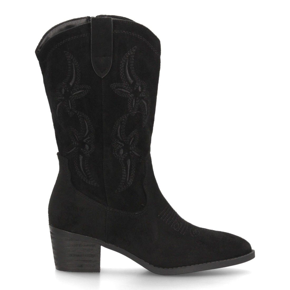 Botas cowboy bordadas con tacón ancho para mujer caña alta — YG991 — Negro - Imagen 2
