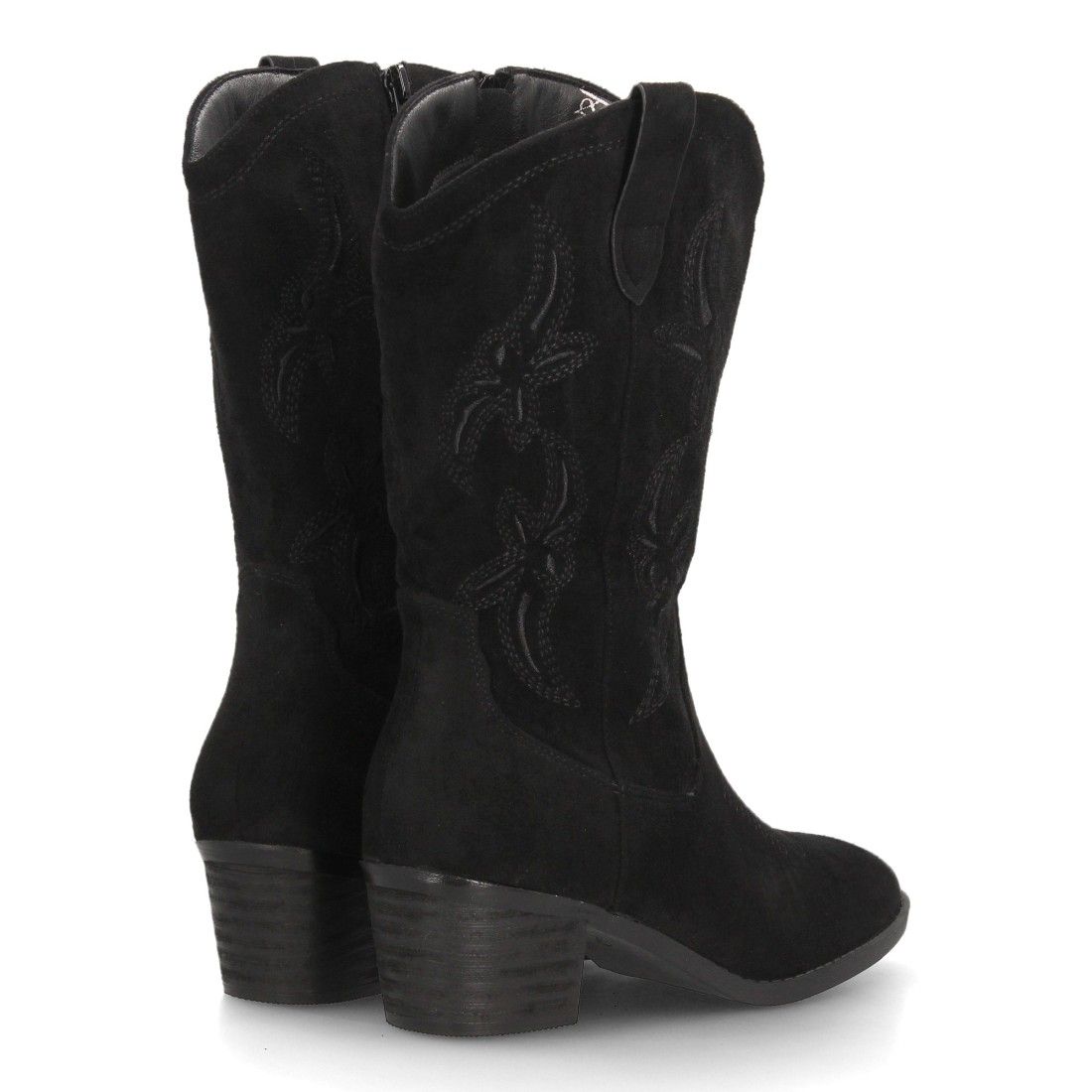 Botas cowboy bordadas con tacón ancho para mujer caña alta — YG991 — Negro - Imagen 5