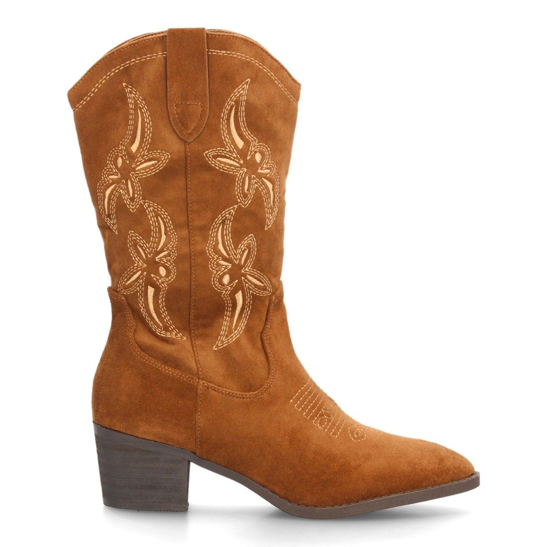 Botas cowboy bordadas con tacón ancho para mujer caña alta — YG991 — Camel - Imagen 2