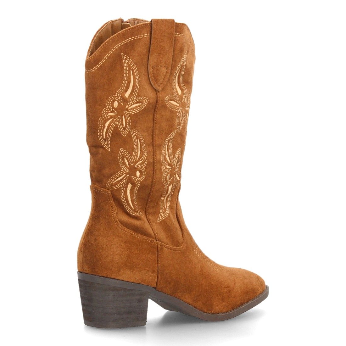 Botas cowboy bordadas con tacón ancho para mujer caña alta — YG991 — Camel - Imagen 4