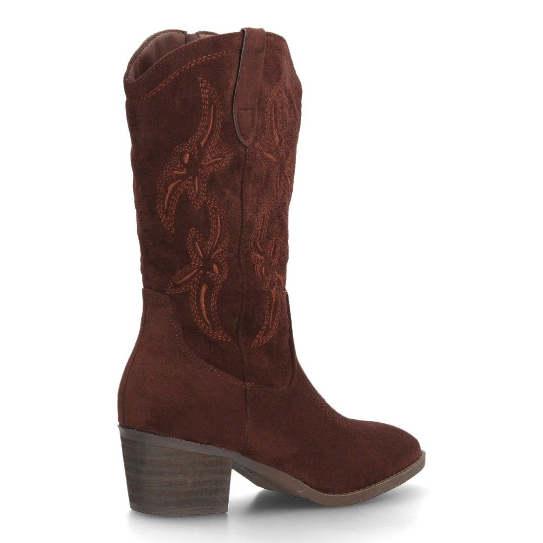 Botas cowboy bordadas con tacón ancho para mujer caña alta — YG991 — Marrón - Imagen 4