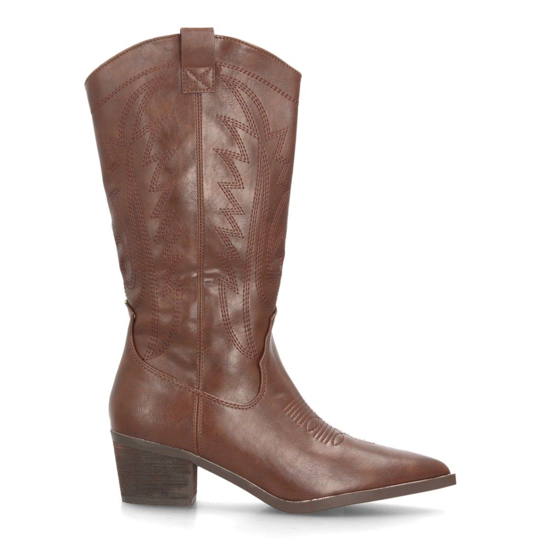 Botas camperas bordadas con tacón ancho para mujer caña alta — YG983 — Marrón - Imagen 2