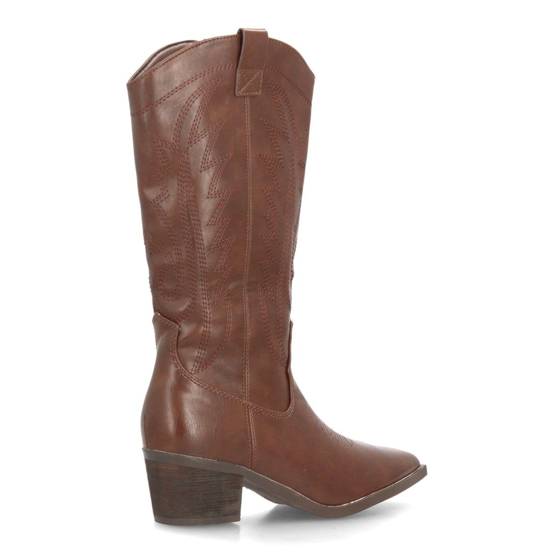 Botas camperas bordadas con tacón ancho para mujer caña alta — YG983 — Marrón - Imagen 4