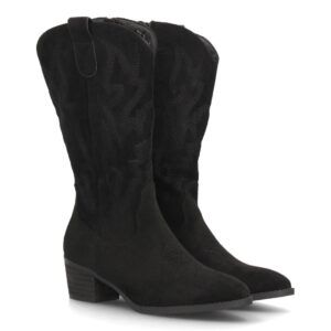 Botas cowboy bordadas efecto ante para mujer — YG988 — Negro