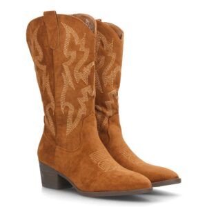Botas cowboy bordadas efecto ante para mujer — YG988 — Camel