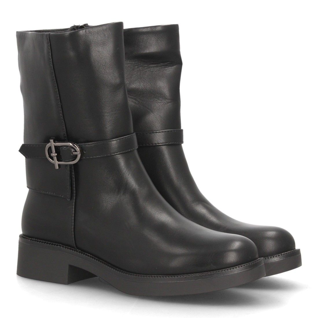 Botas moteras de mujer con hebilla — 2609 — Negro