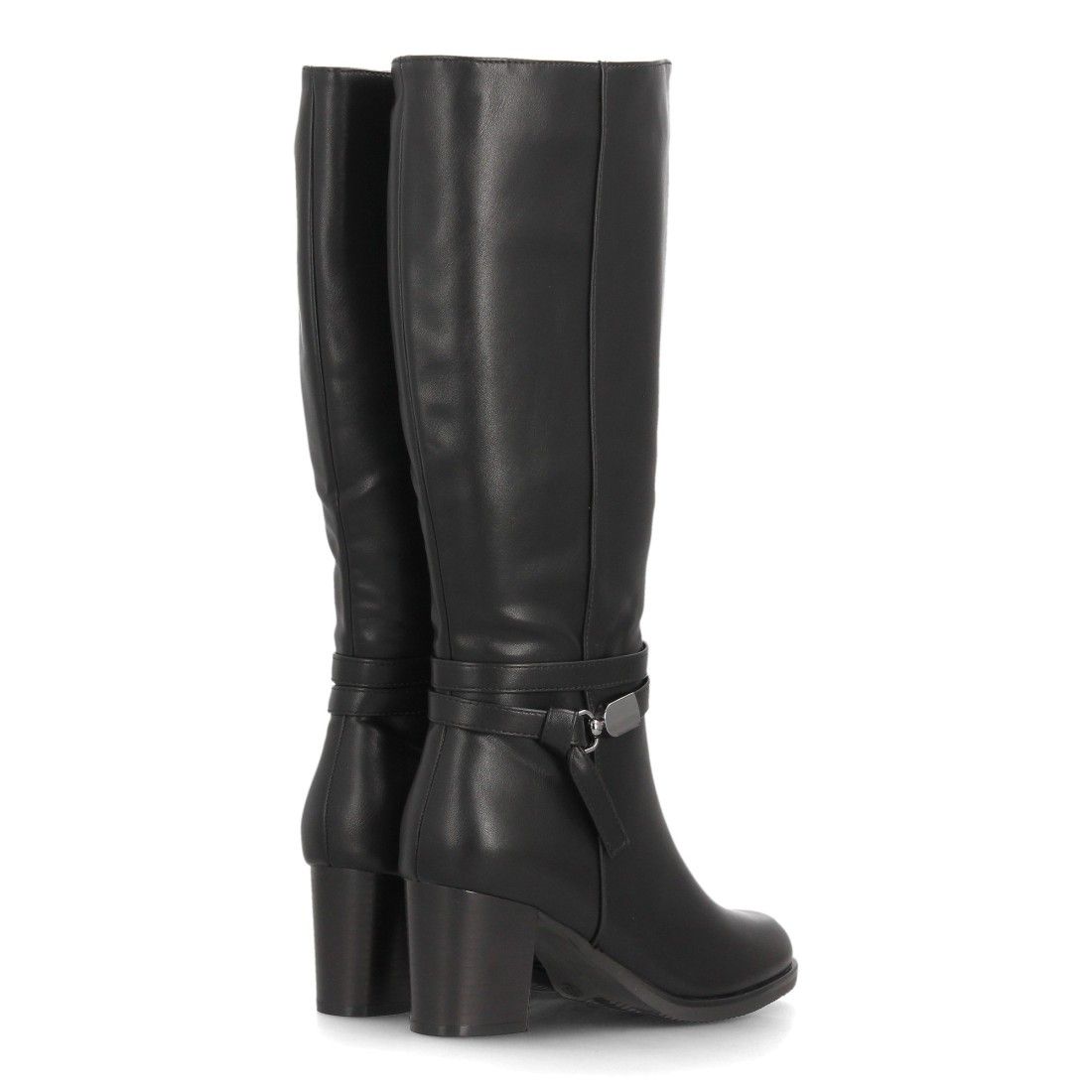 Botas altas elegantes con detalle metálico y tacón — 2607 — Negro - Imagen 5