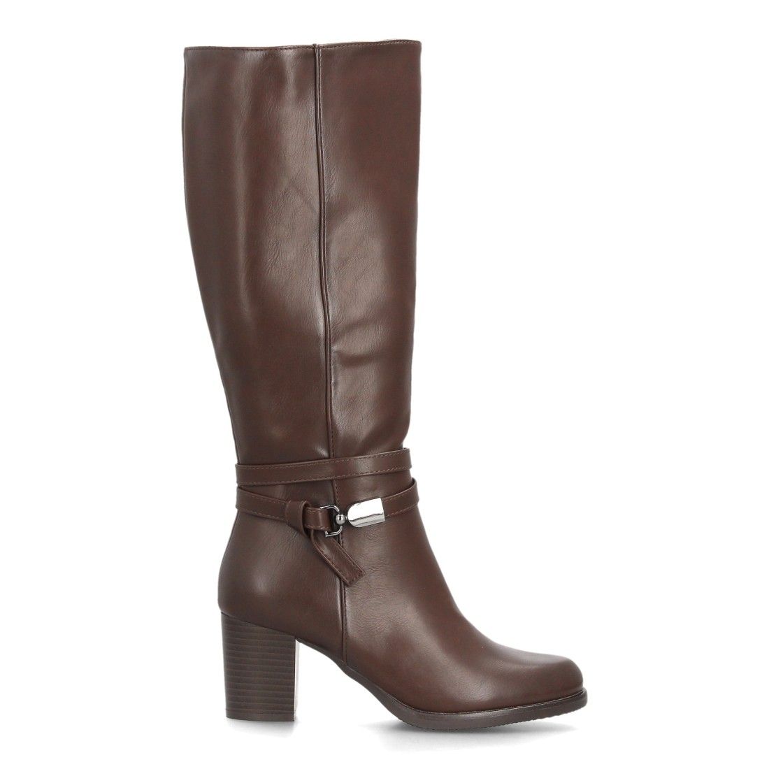 Botas altas elegantes con detalle metálico y tacón — 2607 — Marrón - Imagen 2