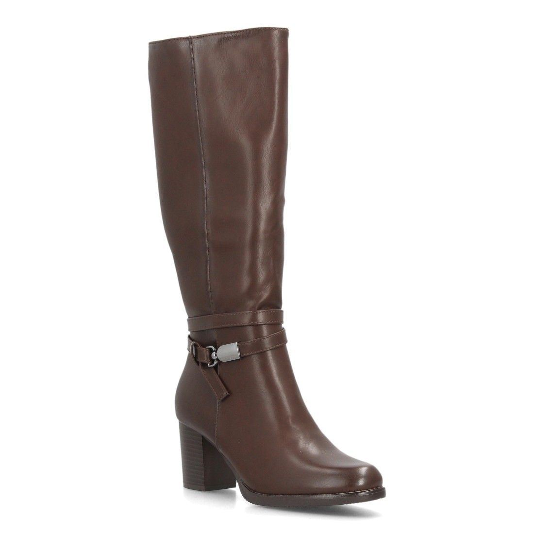 Botas altas elegantes con detalle metálico y tacón — 2607 — Marrón - Imagen 3