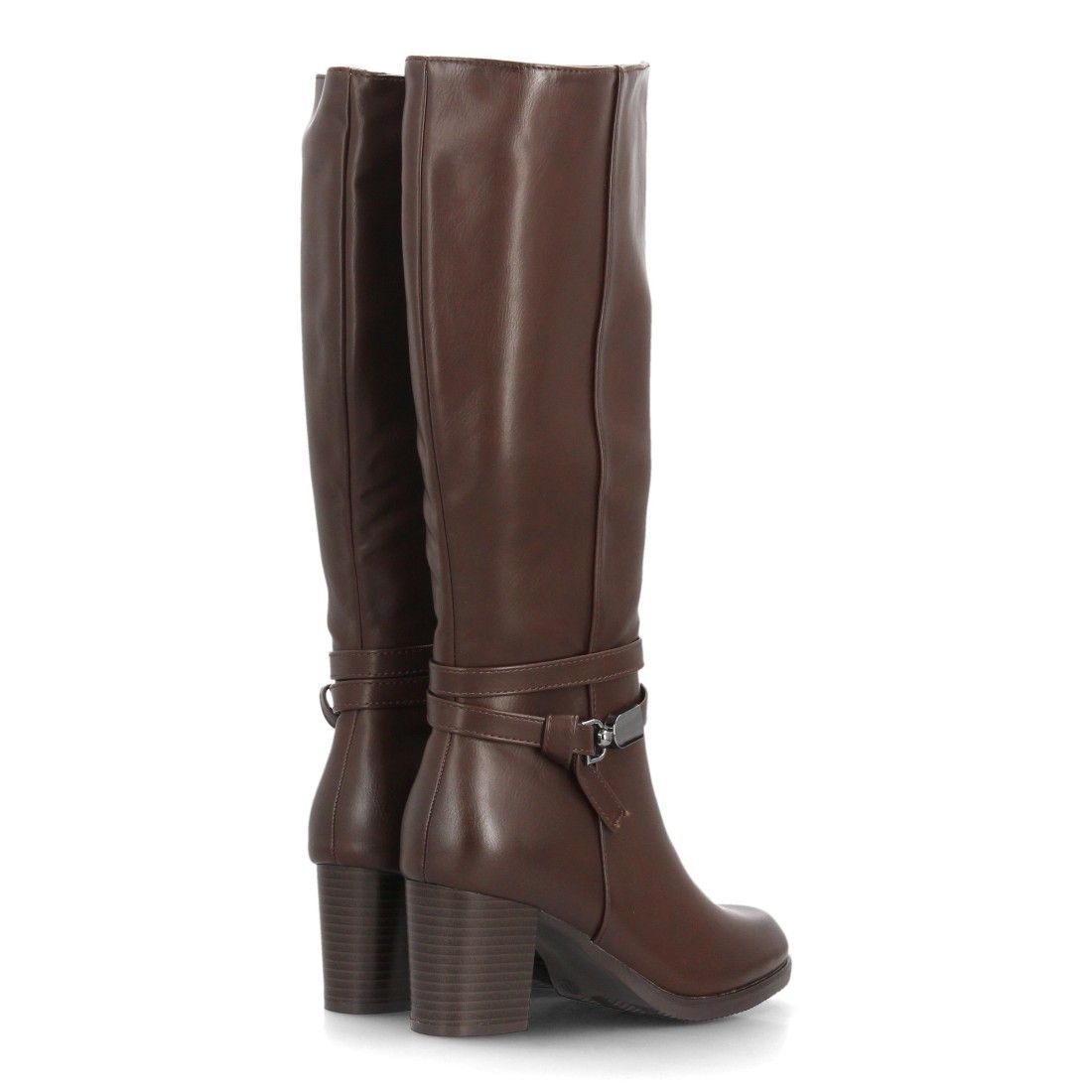 Botas altas elegantes con detalle metálico y tacón — 2607 — Marrón - Imagen 5