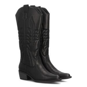 Botas altas cowboy con bordados western para mujer — VR6-3316 — Negro