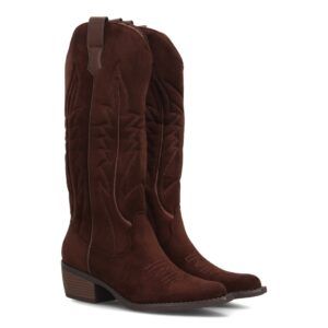 Botas altas cowboy con bordados western para mujer — VR6-3316 — Marrón