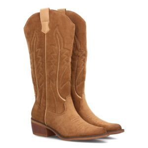Botas altas cowboy con bordados western para mujer — VR6-3316 — Camel