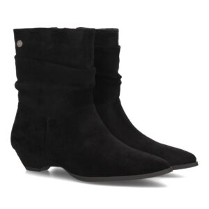 Botines fruncidos de tacón bajo para mujer — VR6-3385 — Negro