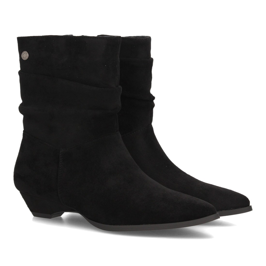 Botines fruncidos de tacón bajo para mujer — VR6-3385 — Negro