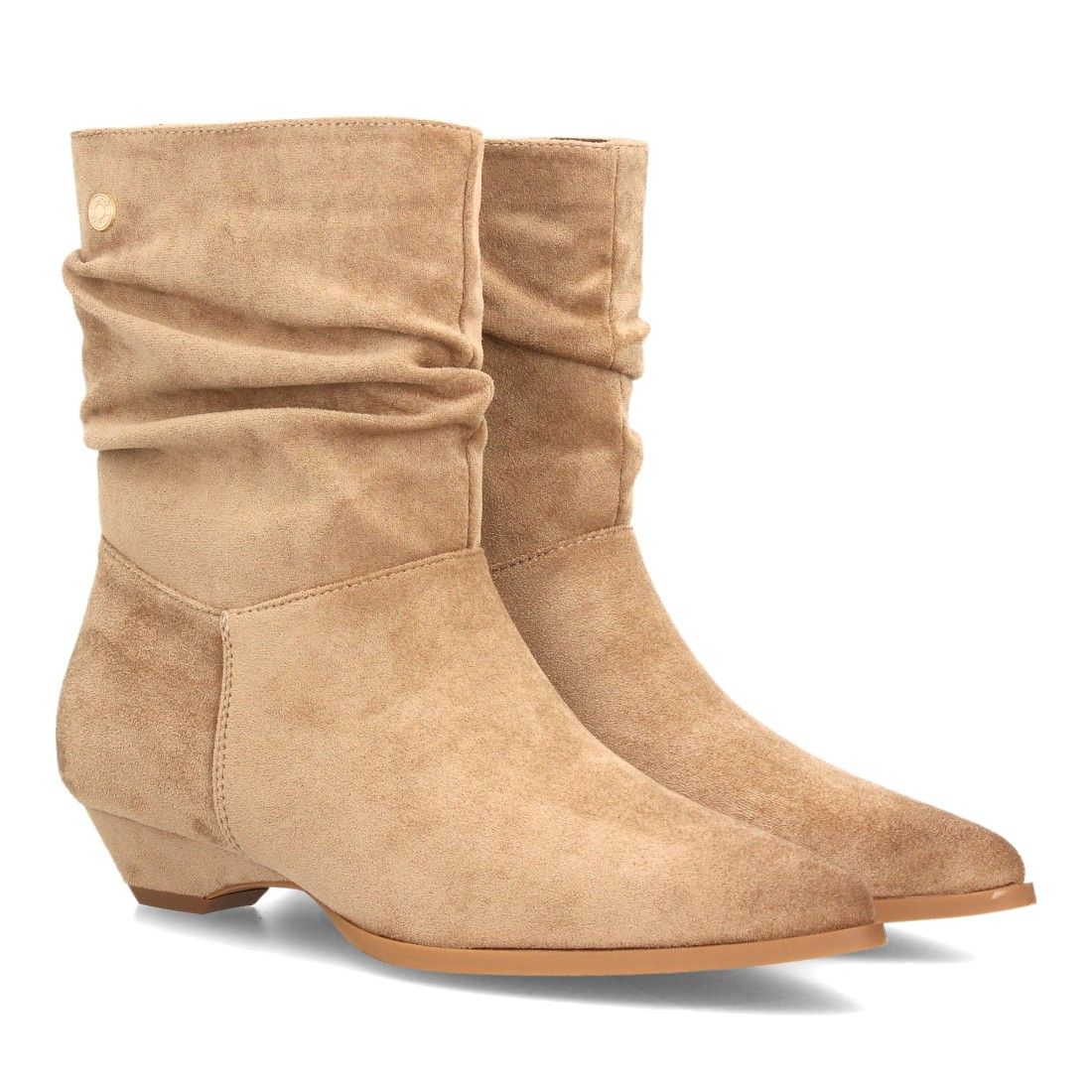 Botines fruncidos de tacón bajo para mujer — VR6-3385 — Kaki