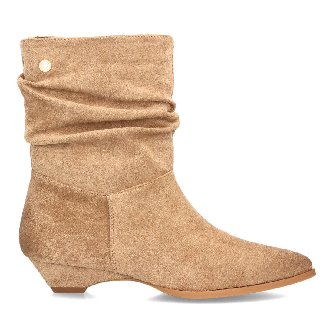 Botines fruncidos de tacón bajo para mujer — VR6-3385 — Kaki - Imagen 2