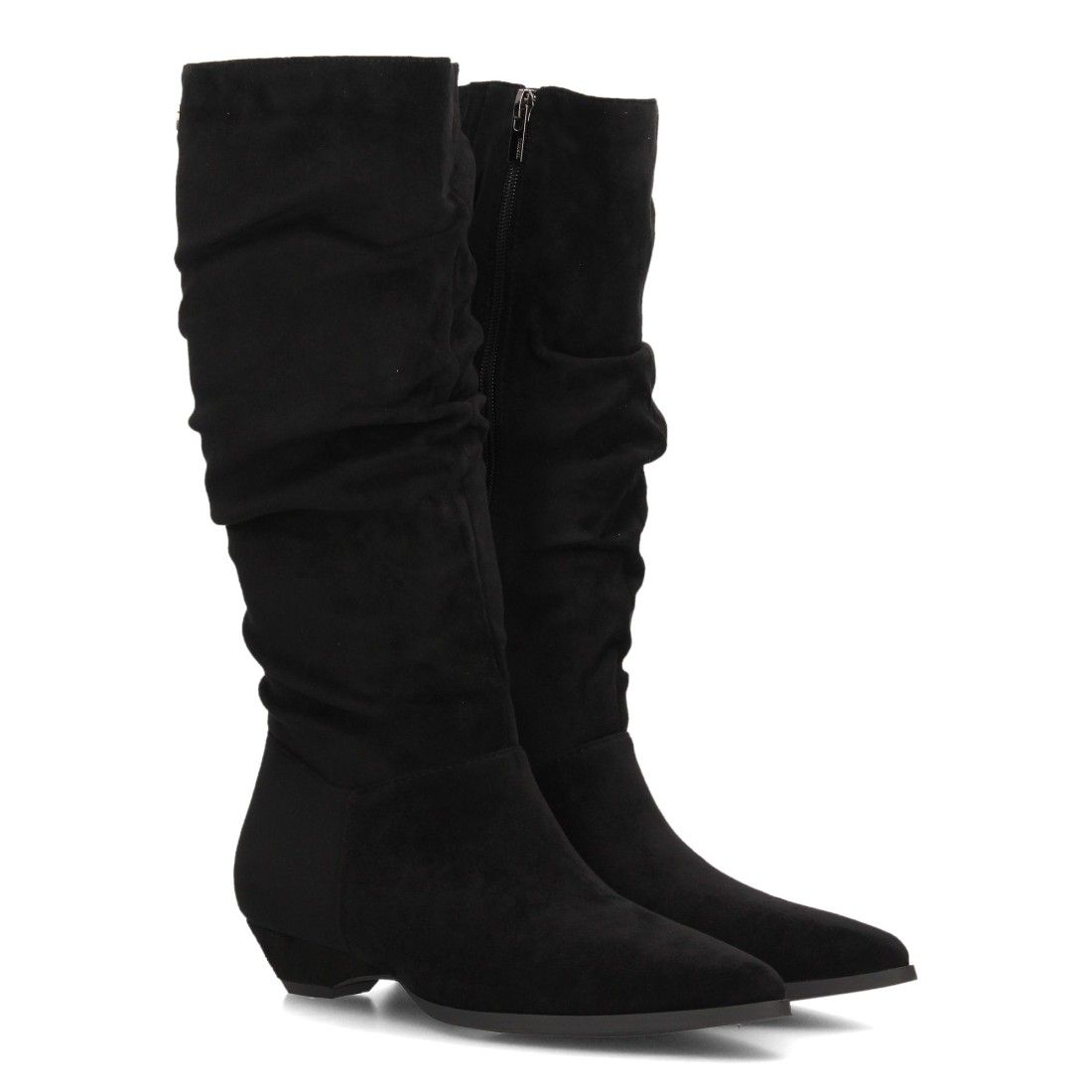 Botas altas fruncidos de tacón bajo para mujer — VR6-3386 — Negro