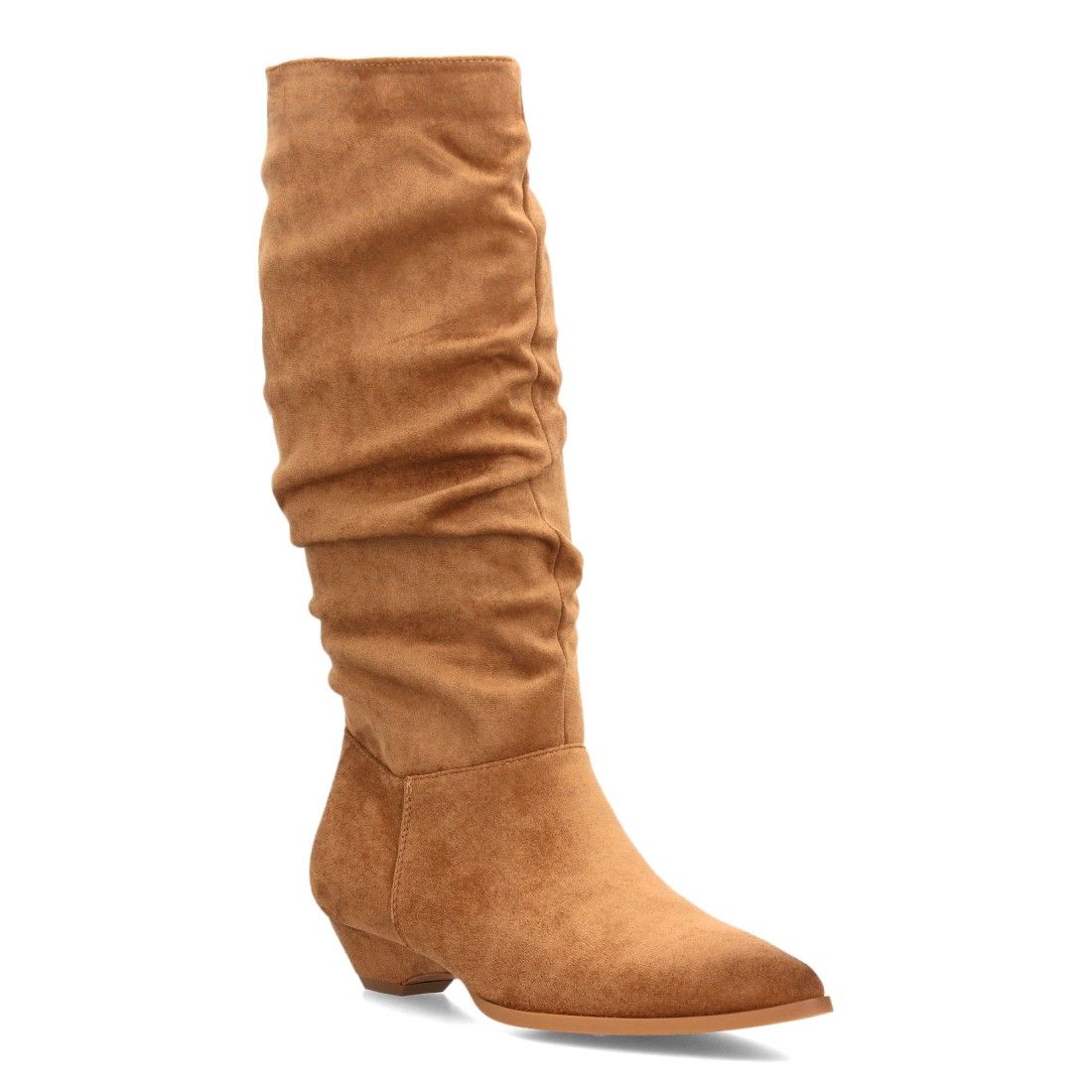 Botas altas fruncidos de tacón bajo para mujer — VR6-3386 — Camel - Imagen 3