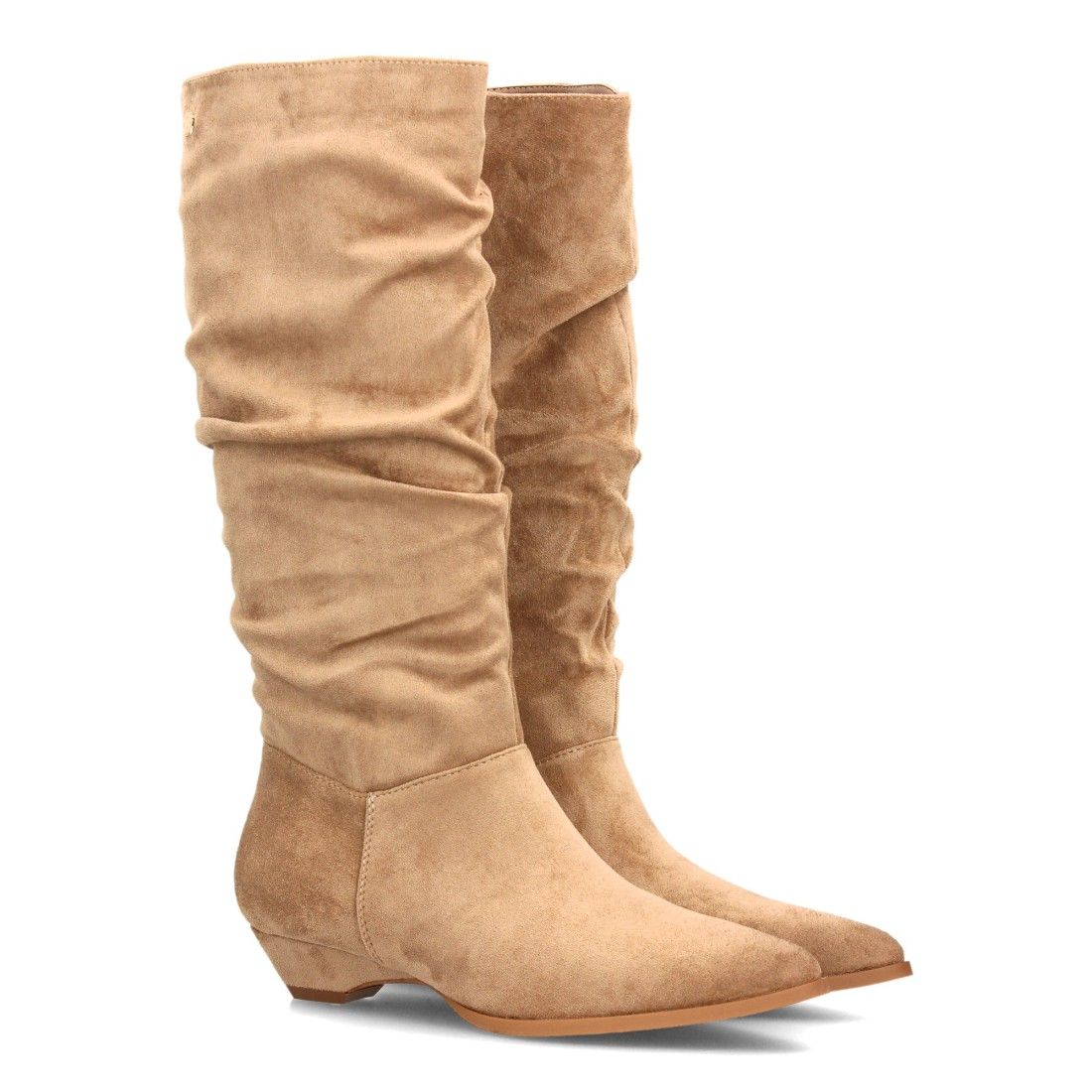 Botas altas fruncidos de tacón bajo para mujer — VR6-3386 — Kaki