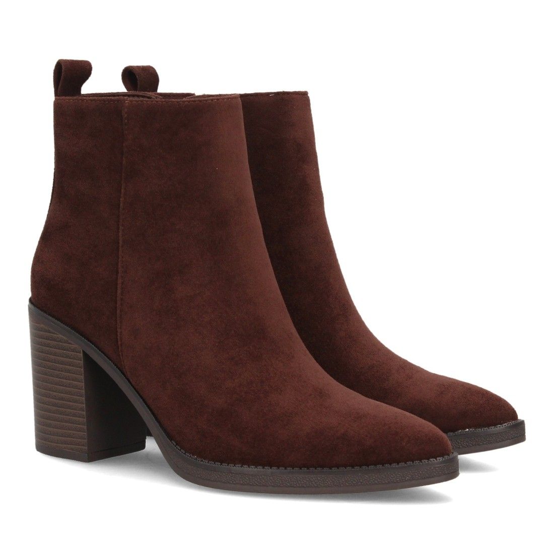 Botines efecto ante con tacón ancho para mujer — VR6-3397 — Marrón
