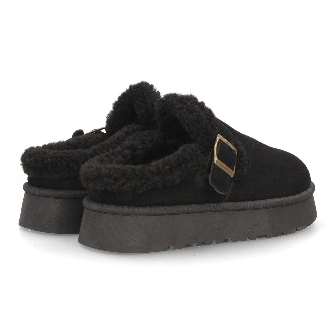 Zuecos con borreguito y plataforma gruesa para mujer — SL-793 — Negro - Imagen 5