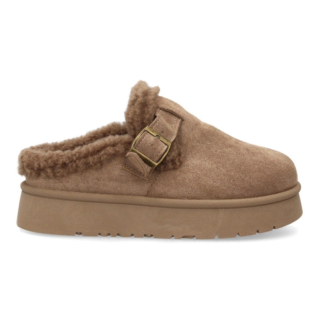 Zuecos con borreguito y plataforma gruesa para mujer — SL-793 — Kaki - Imagen 2