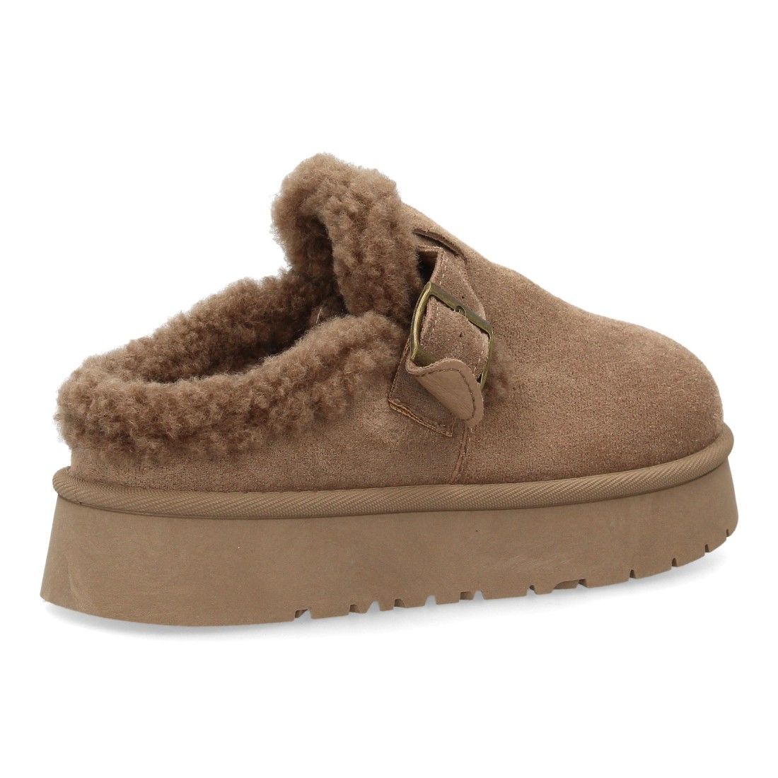 Zuecos con borreguito y plataforma gruesa para mujer — SL-793 — Kaki - Imagen 4